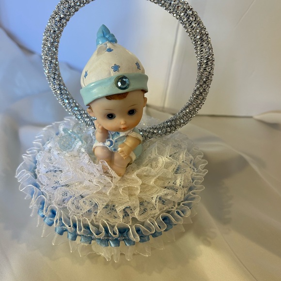 Handmade Other - Adorable Baby Figurine with Blue and White Accents table decoration for baby